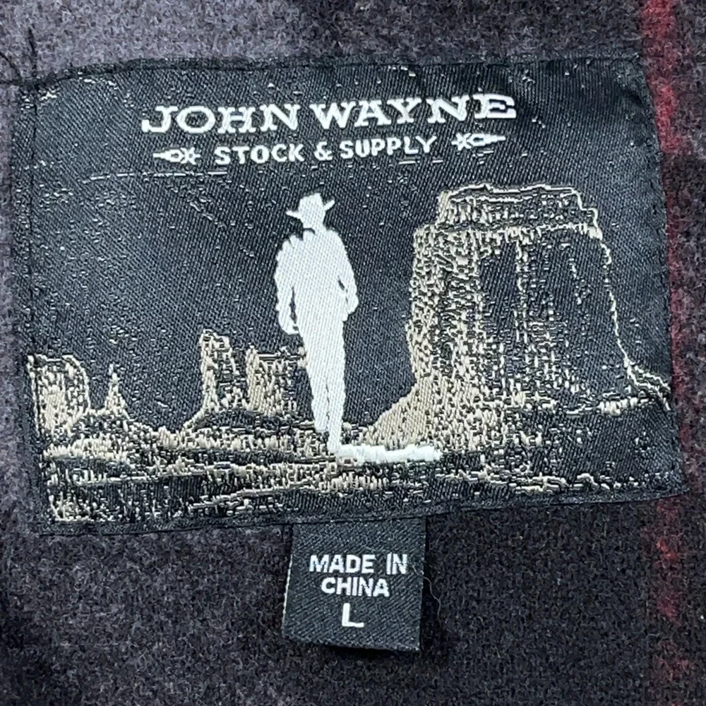 John‎ Wayne Sweater Men Large Black Gray Plaid Pullover Quarter Zip Sweatshirt